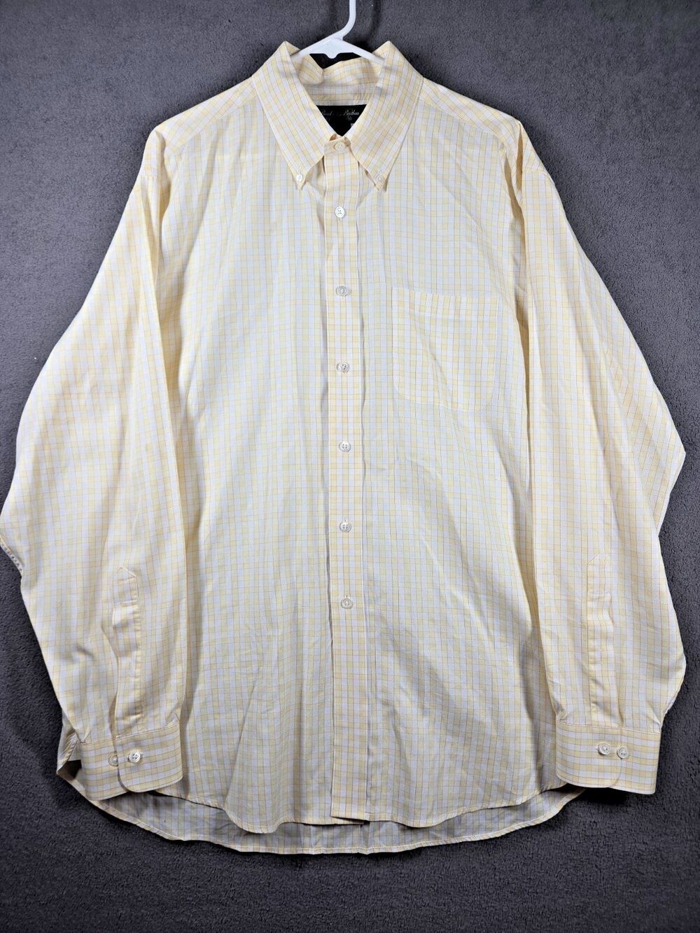 Brooks Brothers Country Club Men's Shirt L Plaid Yellow Classic Fit Cotton
